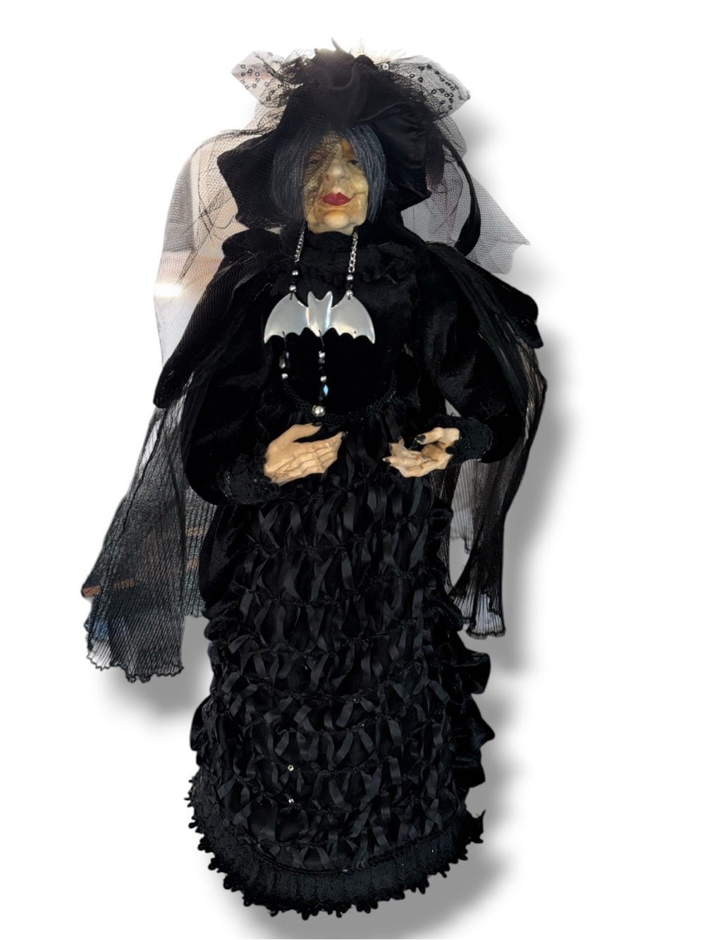 Evangeline Victorian Gothic Witch Prop Tree Topper Velvet Black Dress Halloween
